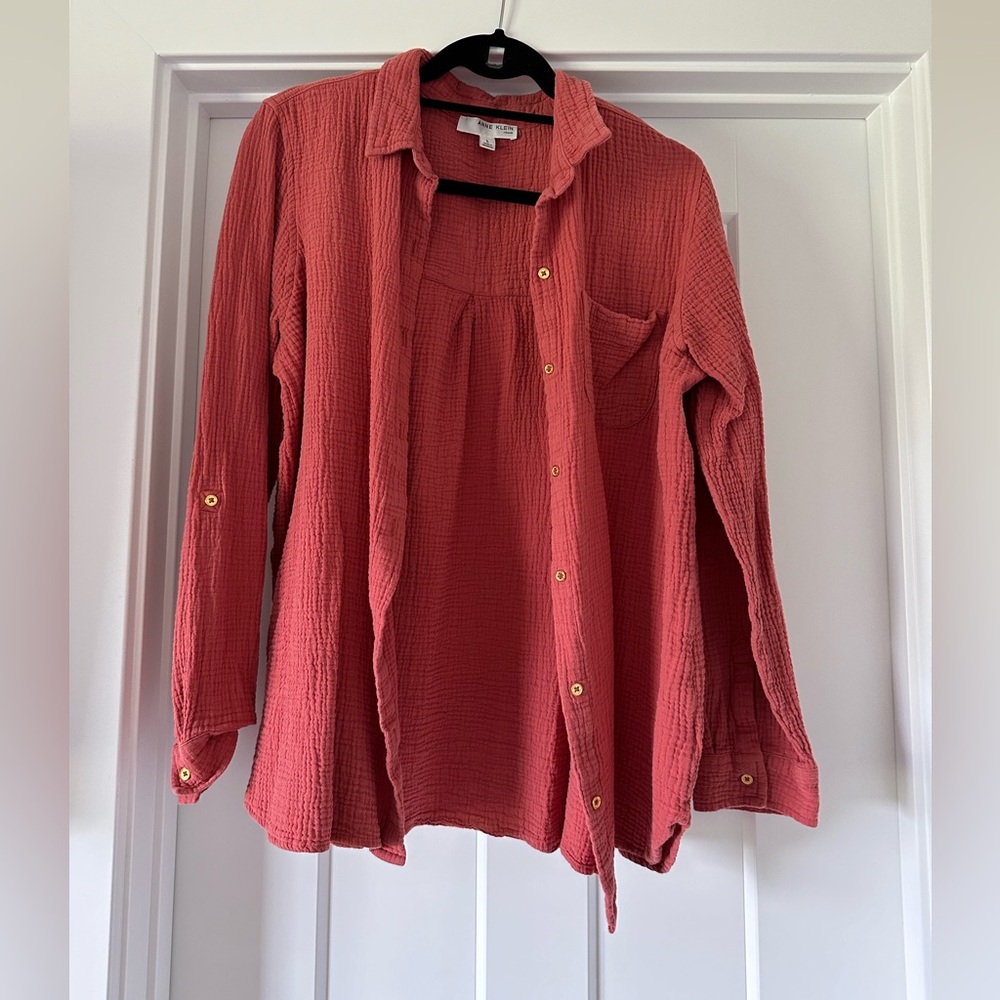 Salmon Button-Down Shirt - Anne Klein, large